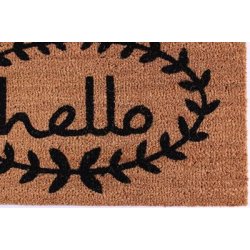 "Hello" Drmtte med krans 40 x 70 cm. Drmtten er lavet af kokos. Kvalitet og robusthed i balance.