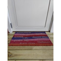 Farverig geografisk drmtte i kokos og pvc, 40 x 70 cm - Tler alt vejr 