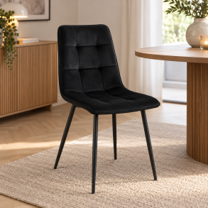 Stilren og komfortabel spisebordsstol med sorte metalben - Model: Middelfart spisebordsstol - V�lg farve og materiale p� s�de