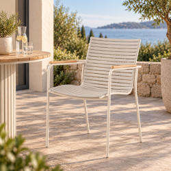 Kvalitets Mood stabelstol med lameller og teak arml�n - V�lg farve