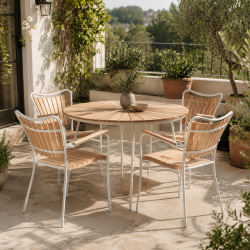 Ella havem�bels�t bord � 110 cm - aluminium og teak til 4 personer - Hvid