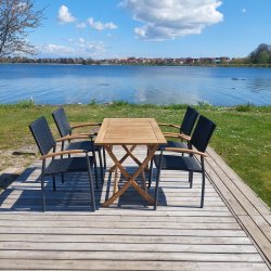 Boston/Era terrassest med 4 sorte stole i UV-beskyttet polyrattan