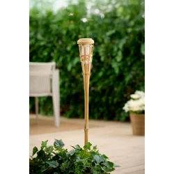 Solarfakkel i bambuslook �8 � 77 cm � Solcelledrevet LED havefakkel