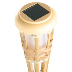 Solarfakkel i bambuslook �8 � 77 cm � Solcelledrevet LED havefakkel