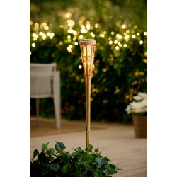 Solarfakkel i bambuslook �8 � 77 cm � Solcelledrevet LED havefakkel