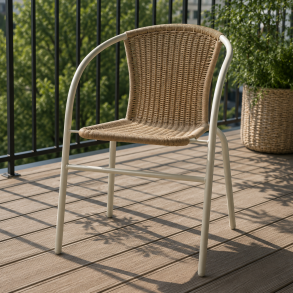 �Komfortabel caf�stol med arml�n i UV-beskyttet polyrattan - Let, stabelbar og vejrbestandig - B51�D60�H72 cm - Natur og lysegr�