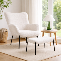 Glasgow fodskammel i hvid teddy