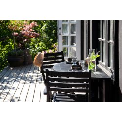 Svartmlat trdgrdsmbelset i mahogny med runt fllbart bord + 4 fllstolar - Modell: Isebella/York