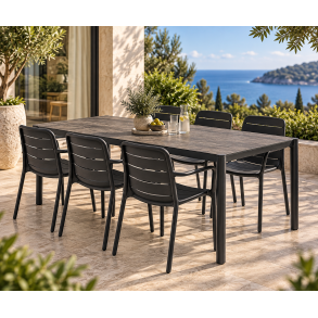 Robust Bo haves�t � stort CompoFit-bord med 6 sorte Emma havestole