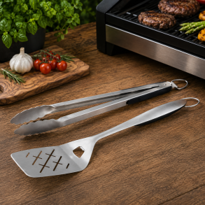 DANGRILL grills�t i rustfrit st�l � 2 dele med tang og grillspade