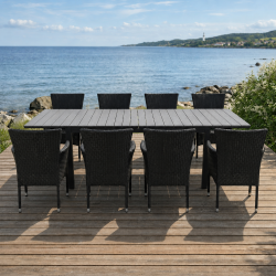 Underh�llsfritt tr�dg�rdsset 8 stolar och bord med utdrag - Gr�