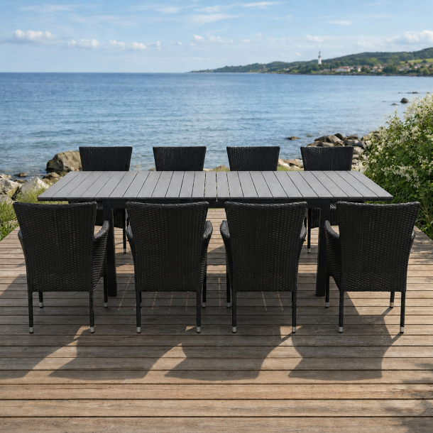 Underh�llsfritt tr�dg�rdsset 8 stolar och bord med utdrag - Gr�