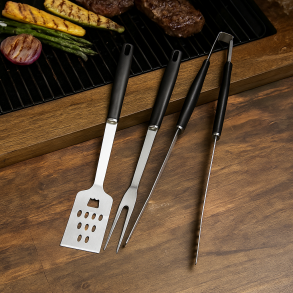 Grillst 3 dele i rustfrit stl og anti-glide greb i pp-plast 