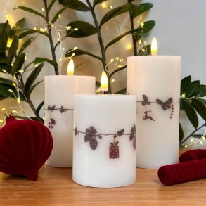 Bloklys med juleguirlande. St med 3 stk. - LED meget gte lys