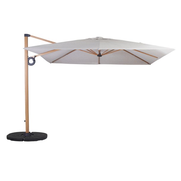 Fyrkantigt ljusgrhngande parasol 3x3m med lutningssystem som kan skugga den lgt hngande kvllssol