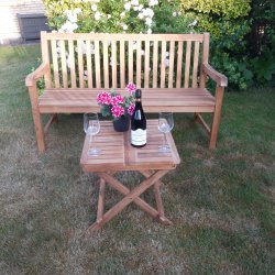 Bostonbnk i goldteak fr 3 personer