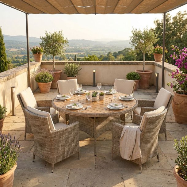 Sanna Havebord med drejeskive �150 cm � Aluminium / Polyrattan / Polywood - Flere farver! Teak look