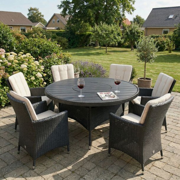 Sanna Havebord med drejeskive �150 cm � Aluminium / Polyrattan / Polywood - Flere farver!