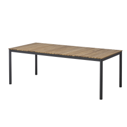 Familiebord med tynde lameller i alu og teaktr. Til 6-8 personer