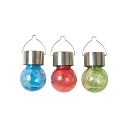 St  3 kulrte solcelledrevende LED havelamper - Ml: 6x9 cm