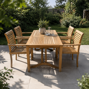 Havem�bels�t til 4 personer - rektangul�rt foldebord og kvalitets stabelstole Model:Lombok/Mondena