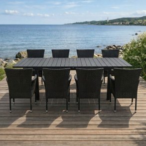 Vedligeholdelsesfrit haves�t 8 stole, og bord med udtr�k - Sort. Model Lima