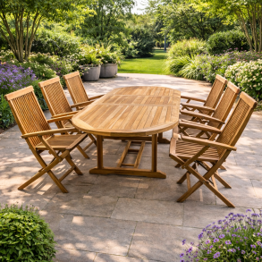 Silver teakset med 6 stolar + bord 100x180-240 cm med till�ggsplatta. Jepara Teak Set.