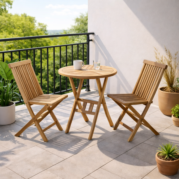 Mondena Teak Cafe-set med 2 hopf�llbara stolar