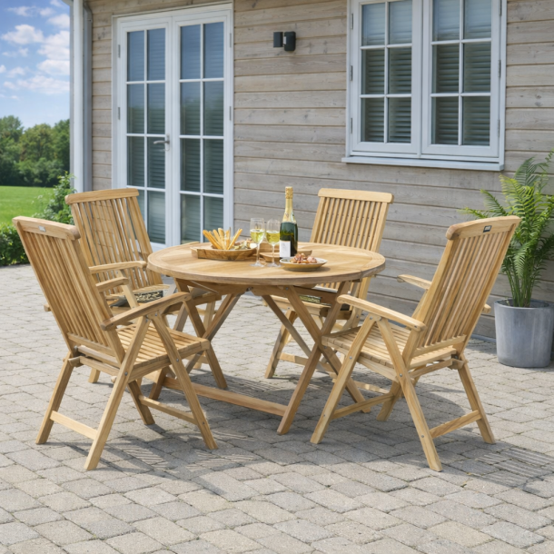 Bahamas Silver Teaks�t med 4 stk. klapstole med arml�n 