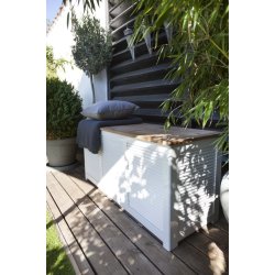 Stor hvid hyndeboks med vandtt teaktrs lg - Hvid/teak