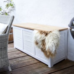 Stor hvid hyndeboks med vandtt teaktrs lg - Hvid/teak
