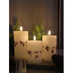 Bloklys med juleguirlande. S�t med 3 stk. - LED meget �gte lys