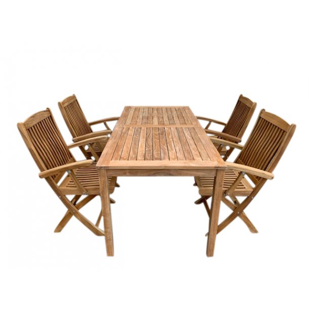Terrassest med 4 stole og gold teak bord til 4-6 personer
