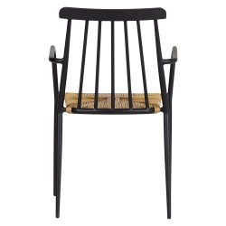 Sort Medea mbelst. bestende af beton bord + 6 stabelstole i design. Indendrs og udendrs brug