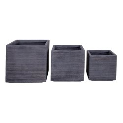 Flotte rillede plantepotter i grt fiberler - Model: Auckland - 3-pak