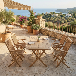 Havem�bels�t - Teak klapbord og 4 havestole med arml�n