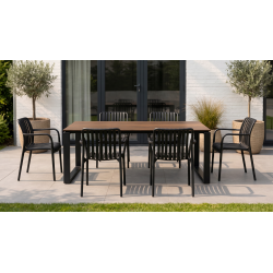 Lily Havem�bels�t i sort med 6 Stabelbare Vedligeholdelsesfrie Havestole og Rummeligt Havebord til Terrasse og Have