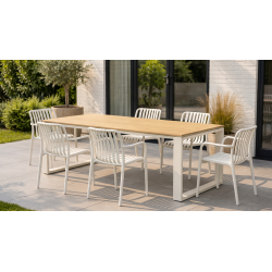 Lily Havem�bels�t i hvid med 6 Stabelbare Vedligeholdelsesfrie Havestole og Rummeligt Havebord til Terrasse og Have