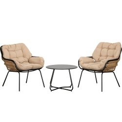 Lava Caf�s�t - Lille bord og 2 stole med sandfarvede all-weather hynder