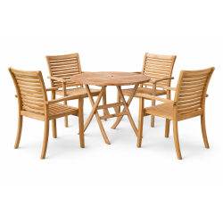 Teaks�t med rundt havebord �: 90cm og stabelstole - alt i sliverteak. Model: Mondena/Lombok