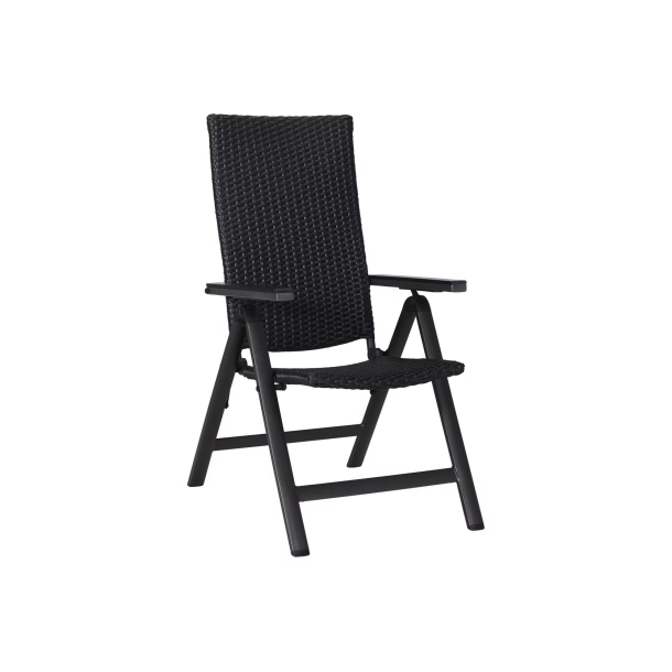 Pernille 5-Positionsstol. Vedligeholdelsesfri UV-beskyttet polyrattan sort