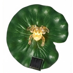 Solar lotusblad med fr� �17 cm - Solcelledrevet havedekoration med automatisk t�nd/sluk - Gr�n/klar