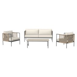 Komfortabelt vedligeholdelsesfrit loungest med sofa, to stole og bord