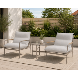 Eksklusivt lounges�t med bord fra ENVY i beige - Komfortable loungestole med All-weather hynder og UV-beskyttet polyrattan. Model Mille