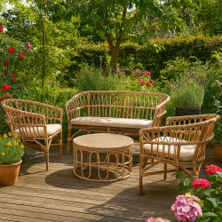 Loungest til 4 personer - loungesofa, to loungestole og bord - Henderson