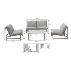 Loungest med aluminiumsstel i bambus-look m. sofa, sofabord og 2 stole - inkl. All-weather hynder