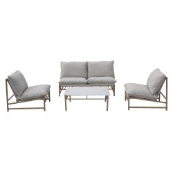 Loungest med aluminiumsstel i bambus-look m. sofa, sofabord og 2 stole - inkl. All-weather hynder