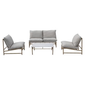 Loungest med aluminiumsstel i bambus-look m. sofa, sofabord og 2 stole - inkl. All-weather hynder