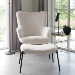 Glasgow lounges�t - Loungestol og fodskammel - i hvid teddy