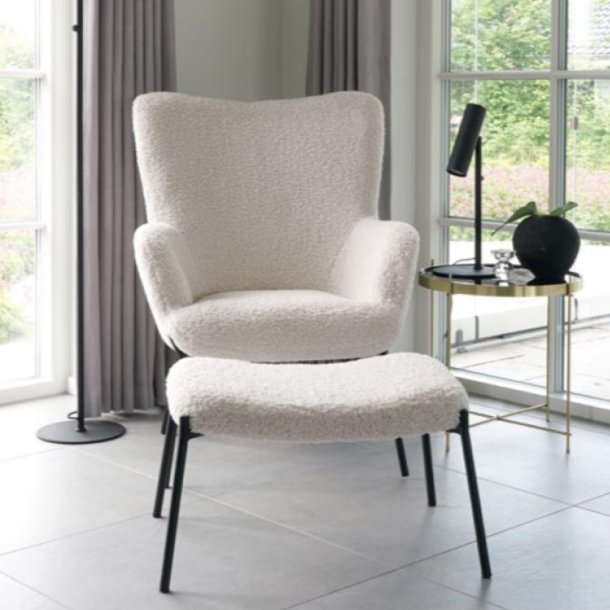 Glasgow lounges�t - Loungestol og fodskammel - i hvid teddy